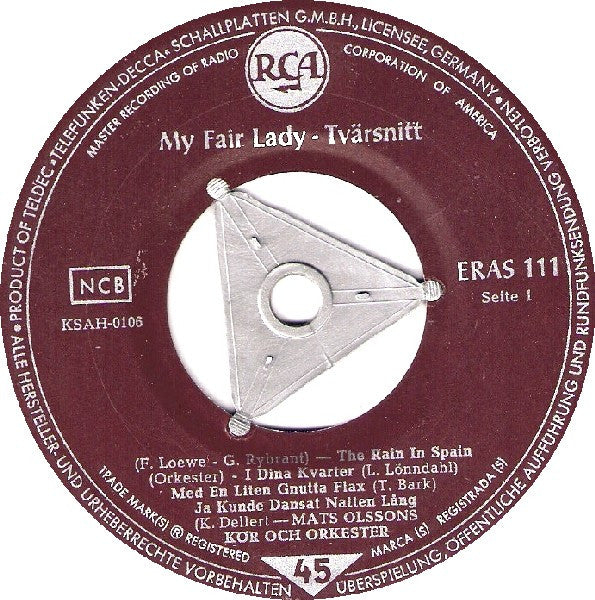 Kjerstin Dellert, Lars Lönndahl, Towa Carson, Tosse Bark, Mats Olssons Kör Och Orkester – My Fair Lady - Tvärsnitt (7'' EP)