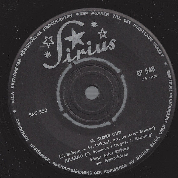 Artur Erikson Och Hymn-kören – O, Store gud (7'' EP)