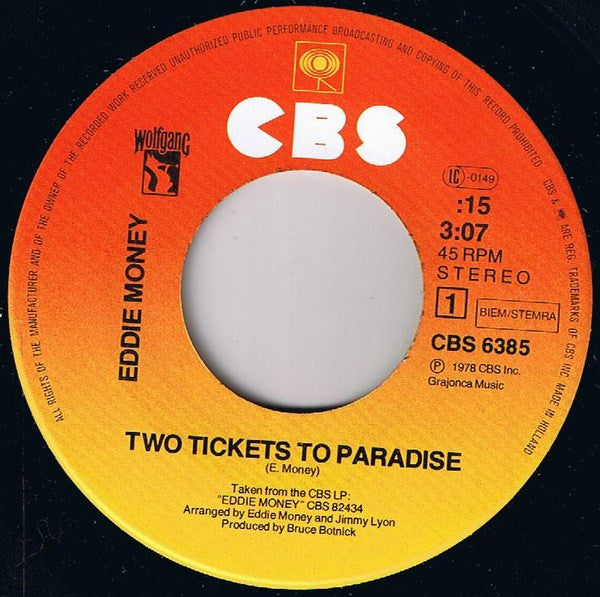 Eddie Money – Two Tickets To Paradise (7'')