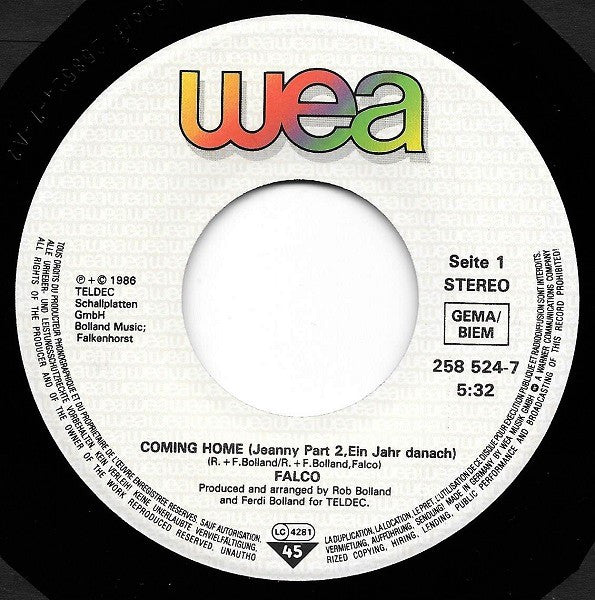 Falco – Coming Home (Jeanny Part 2, One Year Later) (7'')