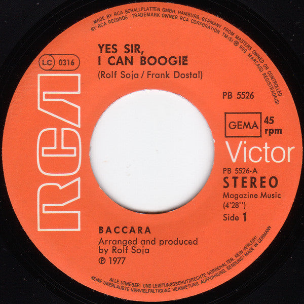Baccara – Yes Sir, I Can Boogie (7'')