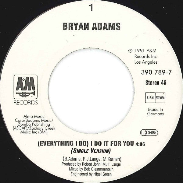 Bryan Adams – (Everything I Do) I Do It For You (7'')